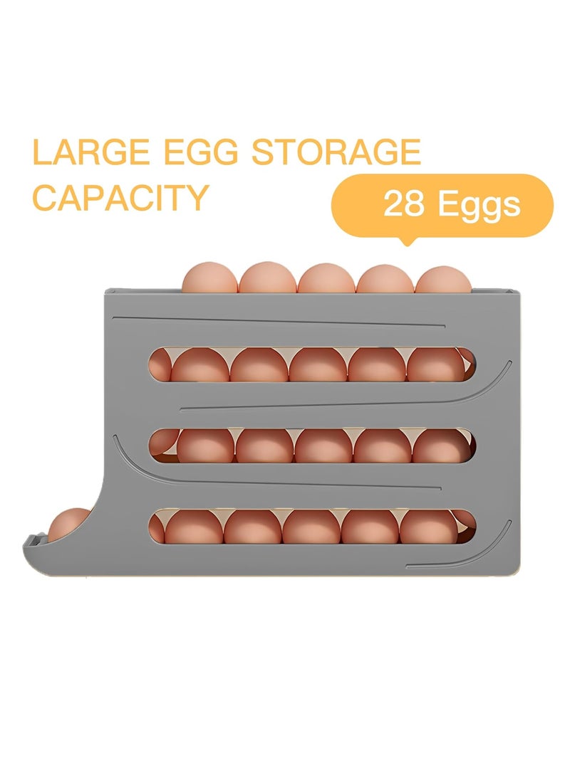 Haiaoxonr Haiaoxonr Automatic Egg Roller Organizer Refrigerator Egg Tray Holds 28 Eggs Space Saving for Kitchen and Dining Table Grey  - Image 2