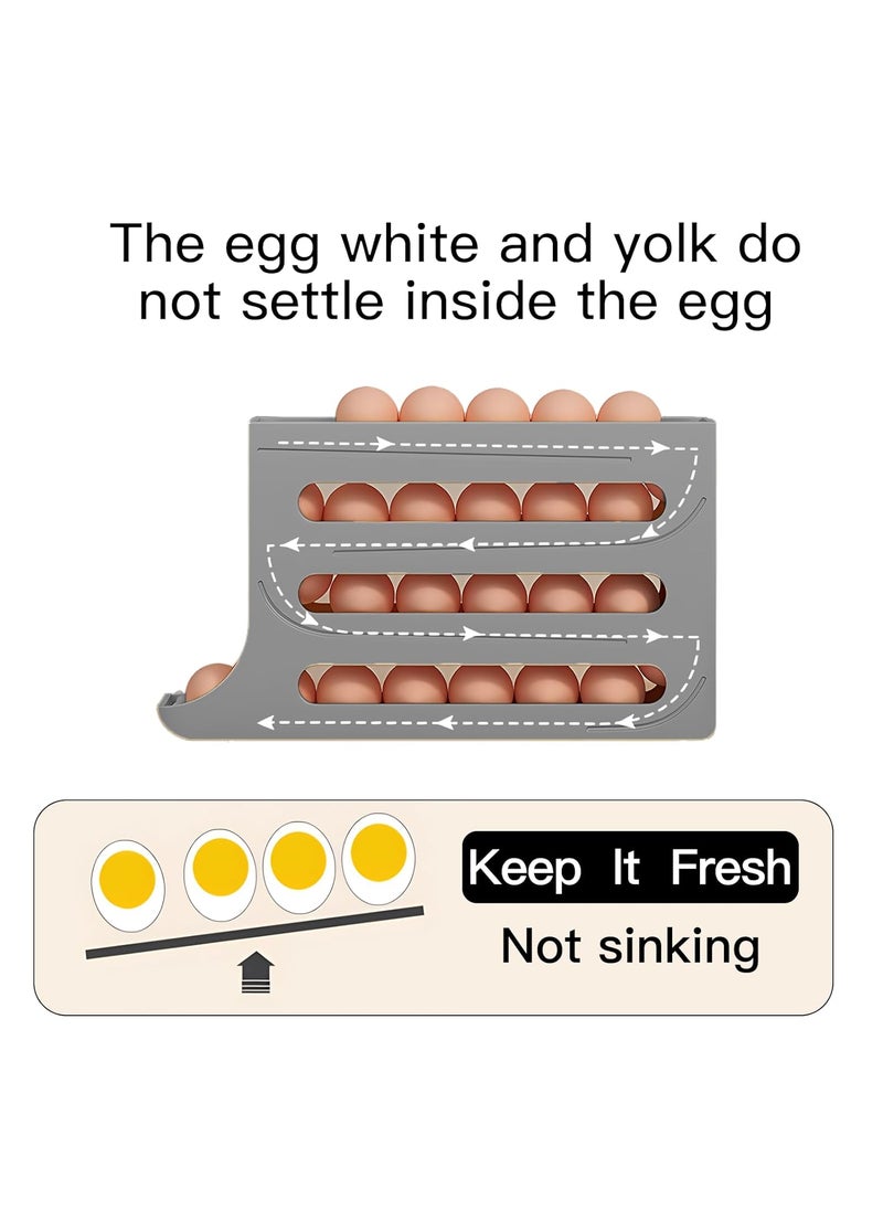 Haiaoxonr Haiaoxonr Automatic Egg Roller Organizer Refrigerator Egg Tray Holds 28 Eggs Space Saving for Kitchen and Dining Table Grey  - Image 3