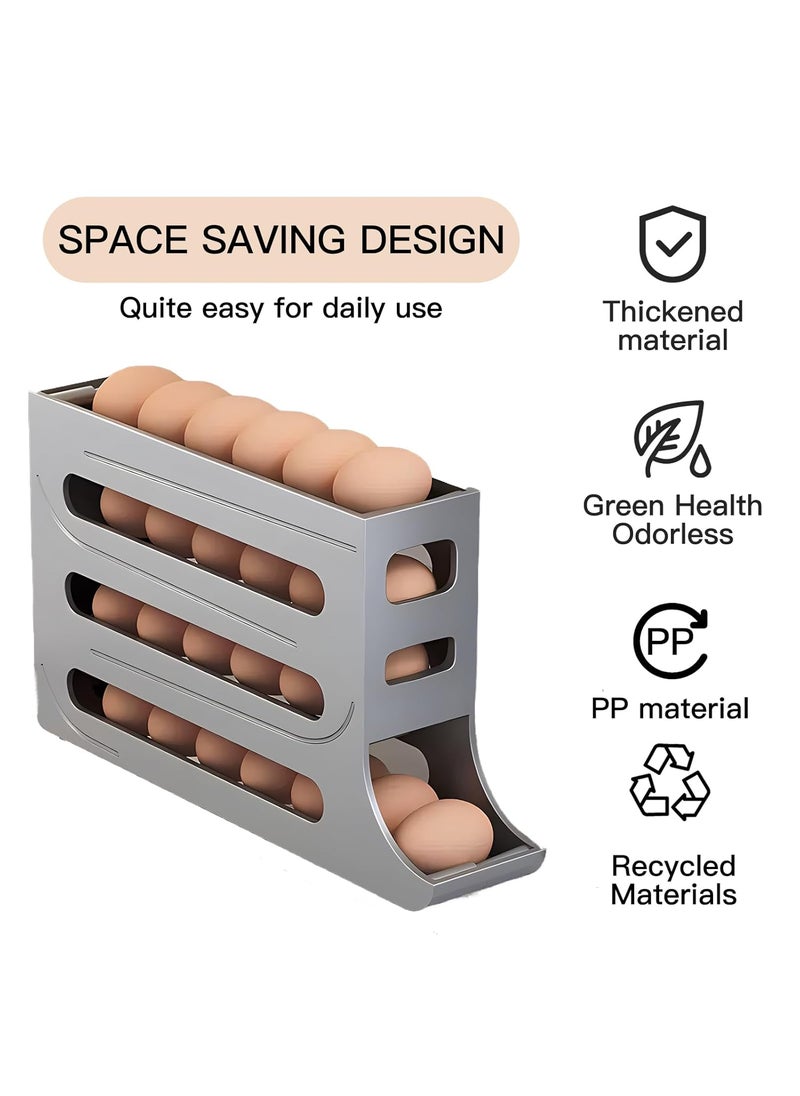 Haiaoxonr Haiaoxonr Automatic Egg Roller Organizer Refrigerator Egg Tray Holds 28 Eggs Space Saving for Kitchen and Dining Table Grey  - Image 4