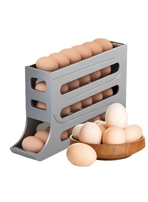 Haiaoxonr Haiaoxonr Automatic Egg Roller Organizer Refrigerator Egg Tray Holds 28 Eggs Space Saving for Kitchen and Dining Table Grey  - Image 1
