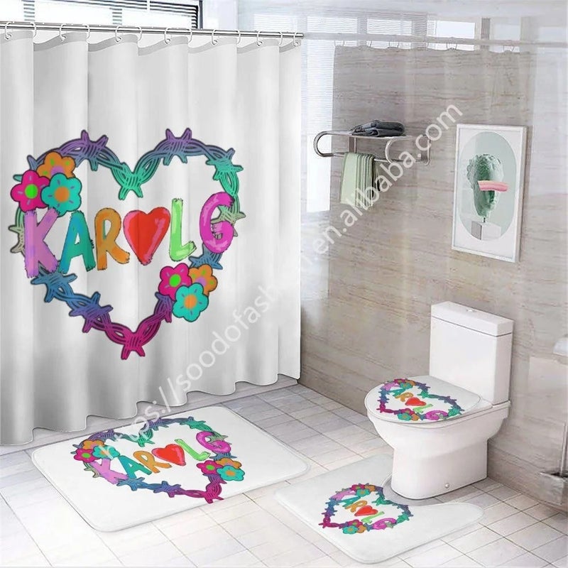 Y&D Design Karol G Bathroom Waterproof Shower Curtain 4 Pieces Set with Anti-slip Carpet Bathroom - Image 2