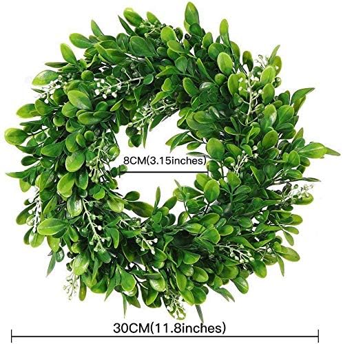 LSKYTOP 2 Pcs Boxwood Wreath with Artificial Wreath Green Leaves Door Wall Window Decoration,11Inch/PC - Image 4