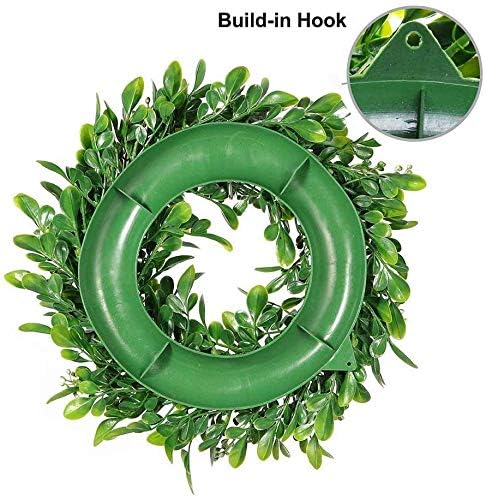 LSKYTOP 2 Pcs Boxwood Wreath with Artificial Wreath Green Leaves Door Wall Window Decoration,11Inch/PC - Image 5