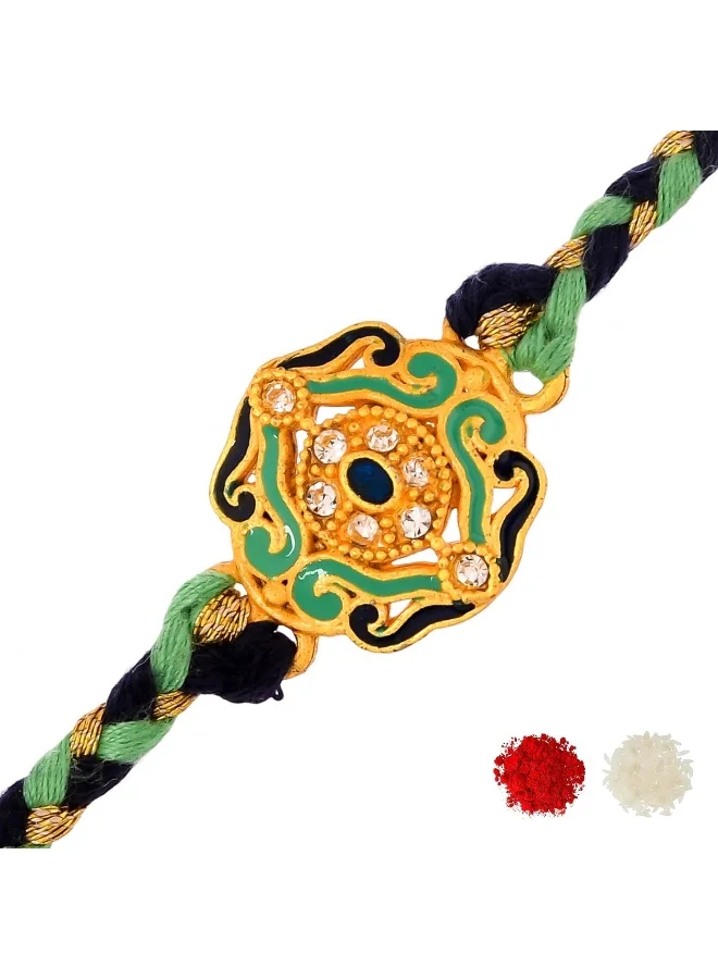 VOYLLA Green And Black Enamelled Thread Rakhi