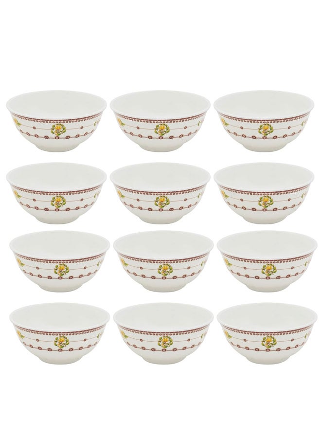 Narjis 12-Piece Melamine Deep Round Bowl Set 12CM White/Maroon  - Image 1