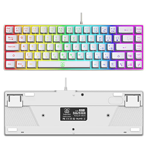 Snpurdiri 60% Percent Gaming Keyboard, Compact RGB Backlit Ergonomic Small Mini Keyboard for Windows, PC, Laptop, Gaming (68 Keys, White) - Image 2