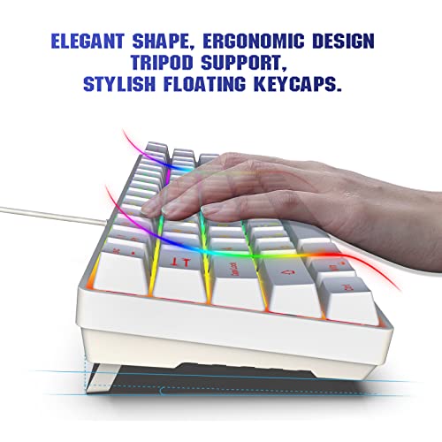 Snpurdiri 60% Percent Gaming Keyboard, Compact RGB Backlit Ergonomic Small Mini Keyboard for Windows, PC, Laptop, Gaming (68 Keys, White) - Image 3
