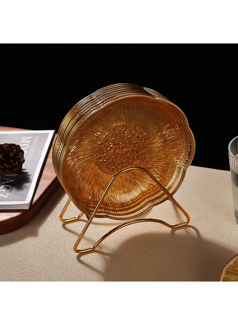 Water ripple pattern gold border transparent fruit plate Home desktop snack plate Snack dried fruit plate with storage rack 9pcs - Image 1