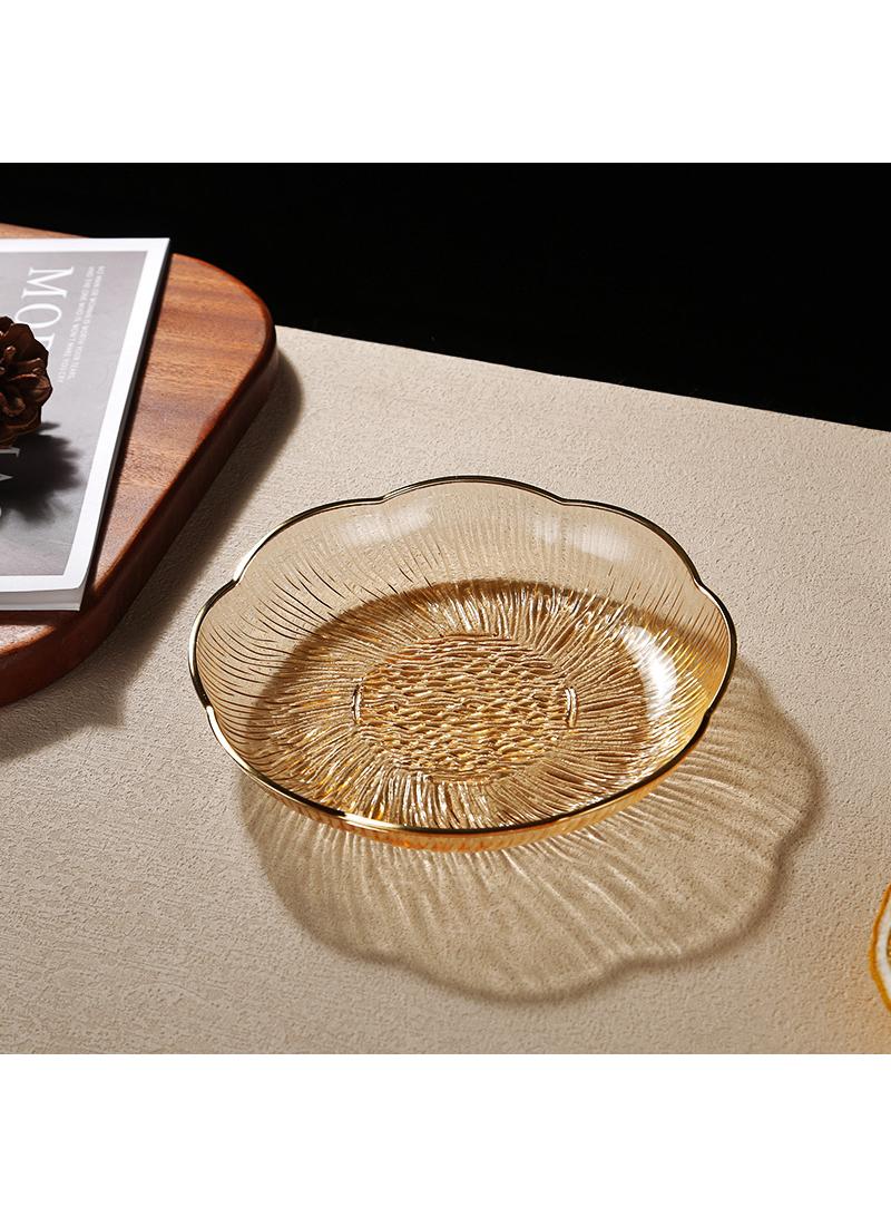 Water ripple pattern gold border transparent fruit plate Home desktop snack plate Snack dried fruit plate with storage rack 9pcs - Image 2