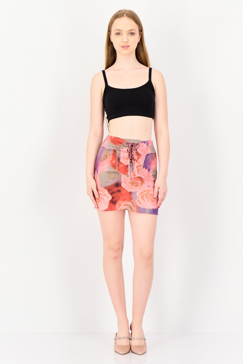 ASOS تنورة قصيرة مزخرفة بالورود للنساء، متعددة الألوان - Image 4