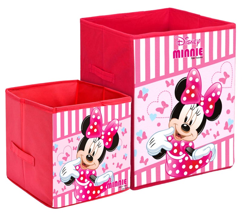 Kuber Industries Kuber Industries Disney Minnie Print Large Size Fabric Foldable Laundry Organiser and Small Size Foldable Cubes Storage Box with Handle (Set of 2, Pink)-KUBMART11896 - Image 3