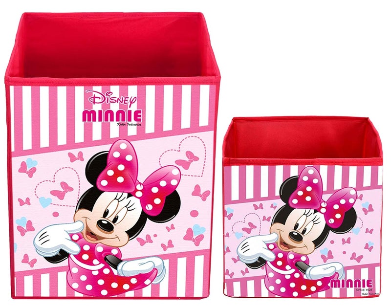 Kuber Industries Kuber Industries Disney Minnie Print Large Size Fabric Foldable Laundry Organiser and Small Size Foldable Cubes Storage Box with Handle (Set of 2, Pink)-KUBMART11896 - Image 1
