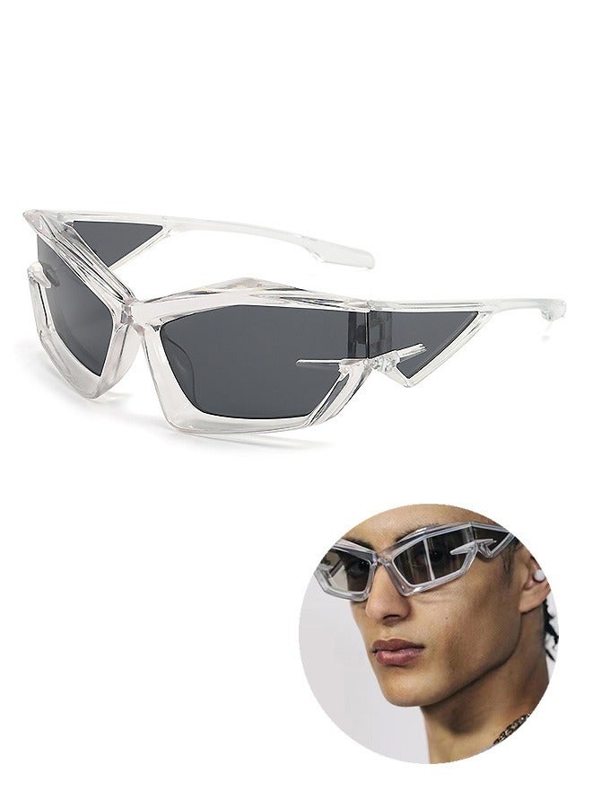 Future Sense UV Protection Sunglasses, Fashion Y2K Plastic Visor Transparent Frame Glasses, Polarized Safety Outdoor Sports Shades  (Gray) - Image 1