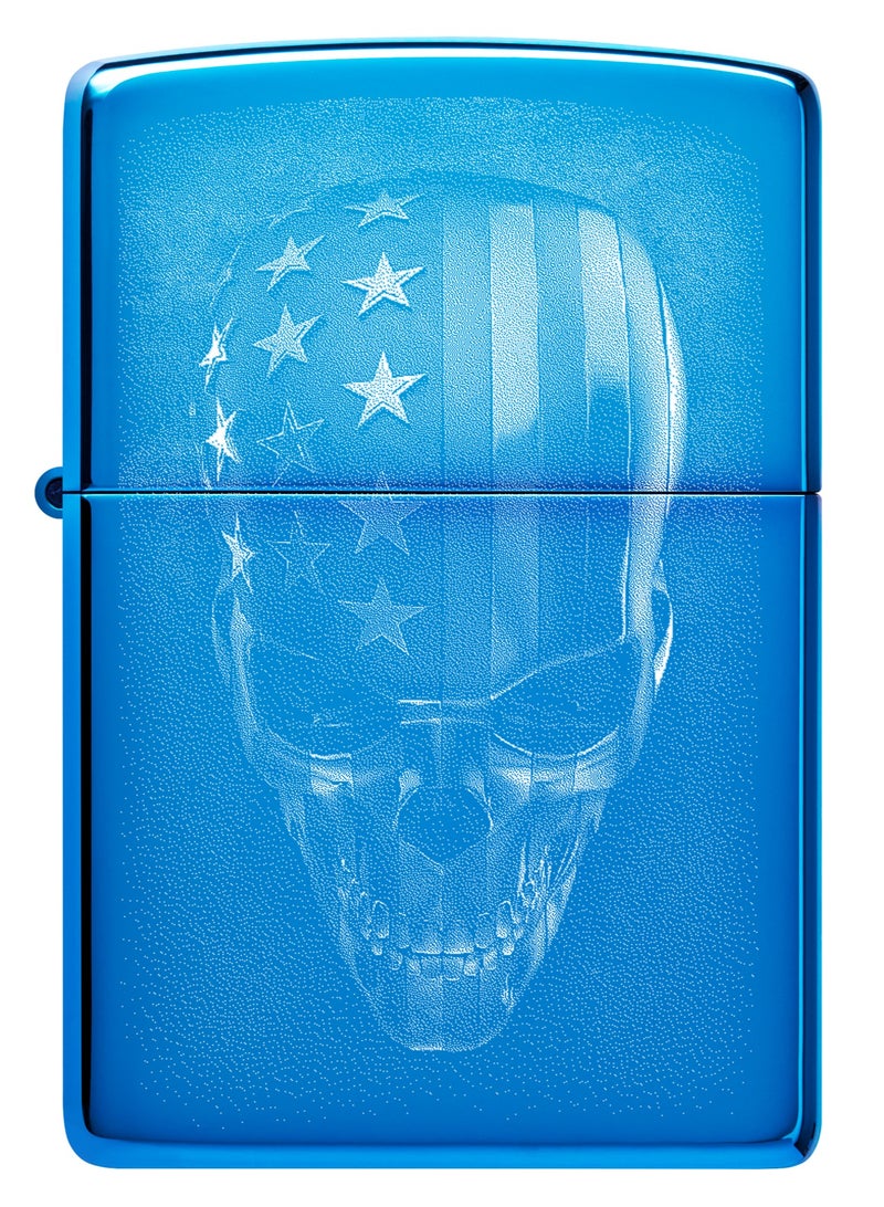 Zippo 48739 20446 ولاعة مقاومة للرياح بتصميم جمجمة أمريكية عالية اللمعان باللون الأزرق - Image 2