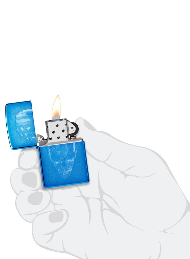 Zippo 48739 20446 ولاعة مقاومة للرياح بتصميم جمجمة أمريكية عالية اللمعان باللون الأزرق - Image 5