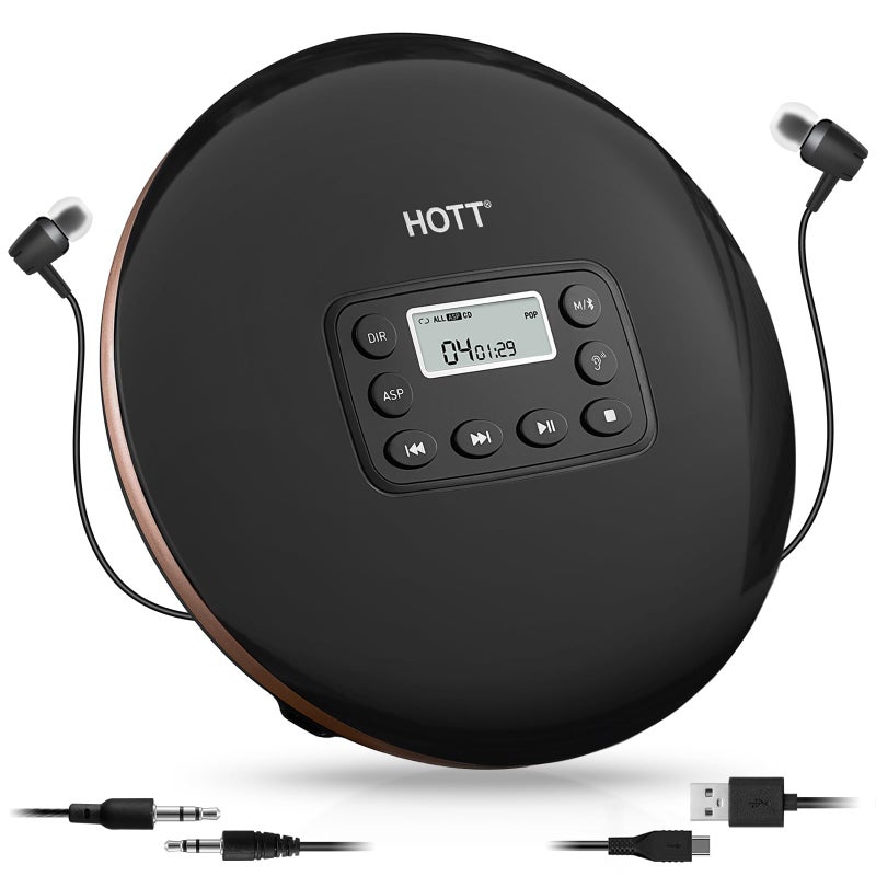HOTT CD711T Portable CD Player with Bluetooth 5.1 Stereo Headphones and, Anti Shock Protection for Car Travel and Home - Image 1