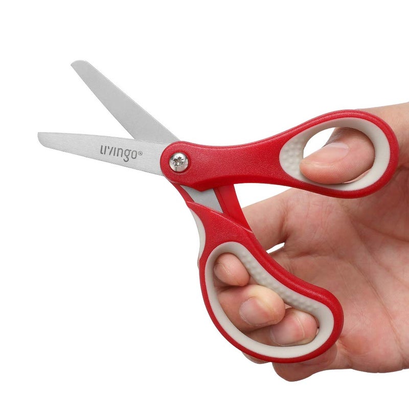 Livingo 5"" Left And Right Handed Kids Scissors  Safety Blunt Sharp Stainless Steel Blade Scissors For Children School Teacher Use Crafting Cutting Paper  3 Pack Assorted Colors - Image 3