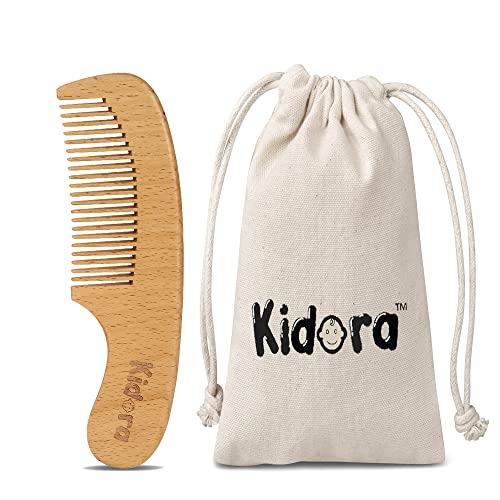 Kidora Baby Comb | Wooden Comb for Baby Hair Care | Hair Comb for New Born & Kids | Non Static Wooden Hair Comb with Carry Pouch - Image 1
