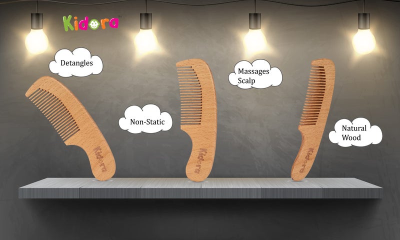 Kidora Baby Comb | Wooden Comb for Baby Hair Care | Hair Comb for New Born & Kids | Non Static Wooden Hair Comb with Carry Pouch - Image 4