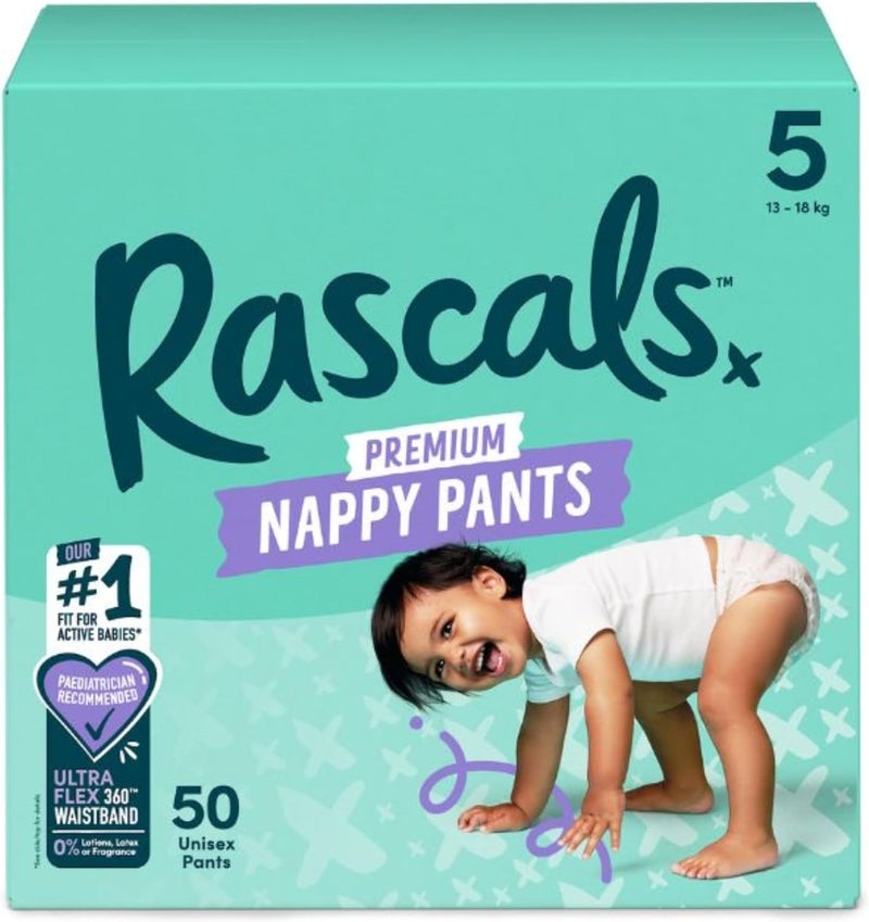 Rascals Premium Training Baby Diaper Pants - Size 5 (13-18 kg) - 50 Count with Ultra Flex 360 Waistband - Image 1