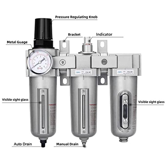 NANPU 1/2" NPT Industrial Grade 3 Stage Air Drying System Particulate Filter, Coalescing Filter, Desiccant Dryer & Air Regulator, Metal Bowl, Auto Drain, Suitable for Paint Spray Plasma Cutter - Image 2
