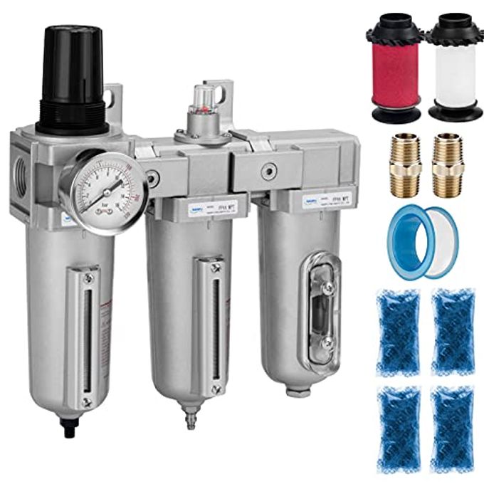 NANPU 1/2" NPT Industrial Grade 3 Stage Air Drying System Particulate Filter, Coalescing Filter, Desiccant Dryer & Air Regulator, Metal Bowl, Auto Drain, Suitable for Paint Spray Plasma Cutter - Image 1