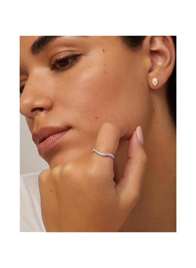 PAVOI 14K Gold Plated Stackable Rings for Women | Open Twist Wavy Colored Enamel and Cubic Zirconia Rings | Blue White Purple Enamel Eternity Bands - Image 2