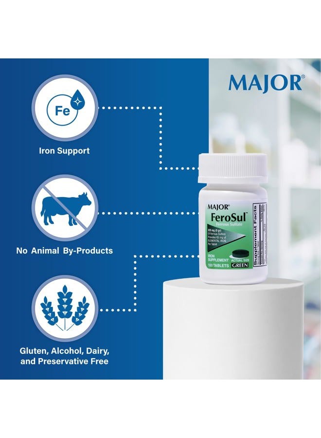 Major Pharmaceuticals Major Ferosul - Ferrous Sulfate 325mg Tablets with 65mg of Elemental Iron - Iron Supplement for Women, Men - Green - 100 Tablets - Pack of 1 - Image 4