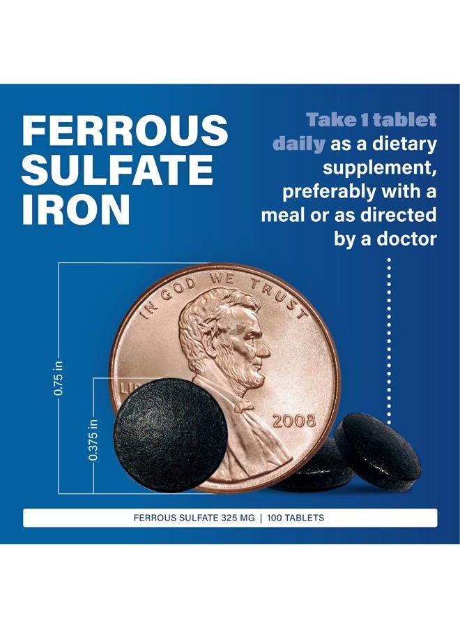 Major Pharmaceuticals Major Ferosul - Ferrous Sulfate 325mg Tablets with 65mg of Elemental Iron - Iron Supplement for Women, Men - Green - 100 Tablets - Pack of 1 - Image 3