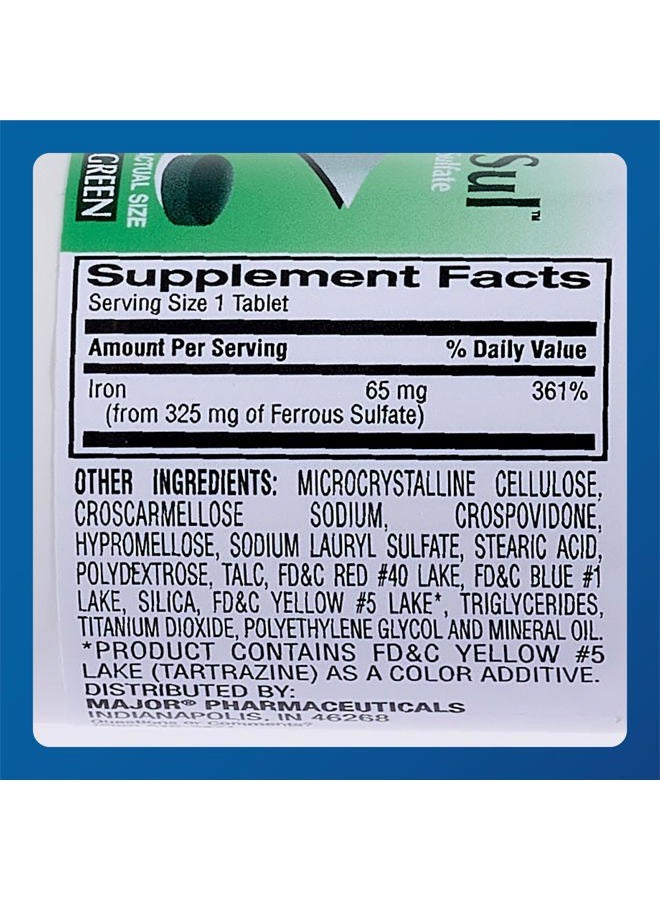 Major Pharmaceuticals Major Ferosul - Ferrous Sulfate 325mg Tablets with 65mg of Elemental Iron - Iron Supplement for Women, Men - Green - 100 Tablets - Pack of 1 - Image 5