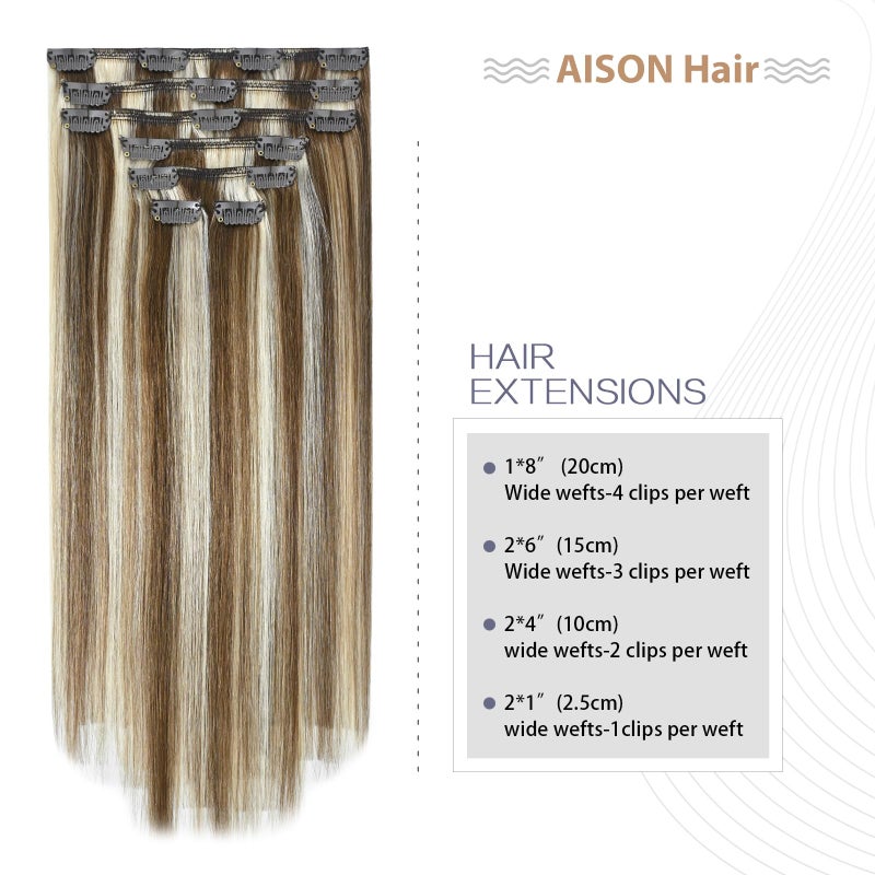 Aison Ombre Clip In Extensions Real Human Hair Balayage Light Brown to Bleach Blonde Highlights Remy Human Hair Extensions 12 Inch 70g Double Weft 7pcs #6p613 - Image 3