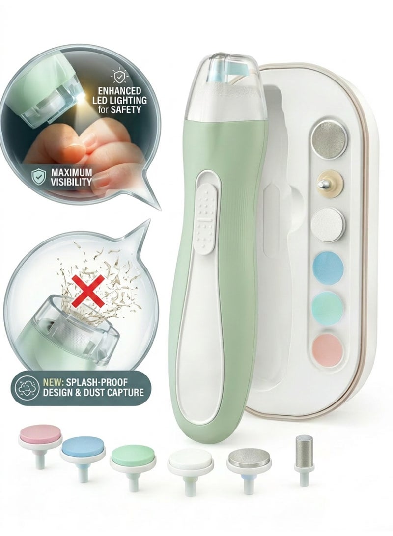 MOMORE Baby Nail Trimmer Electric - Safe Baby Nail File Kit with LED Light & 6 Grinding Heads - Whisper Quiet Grooming Set for Newborn, Infant, Toddler Toes & Fingernails (Replaces Sharp Scissors) - Image 1