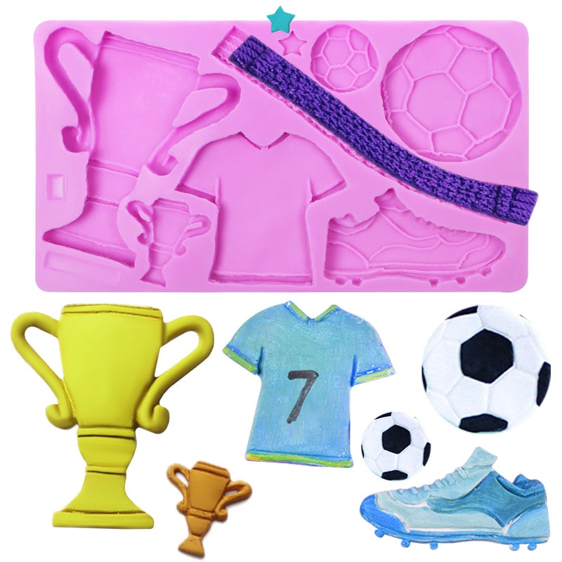 acvcatto Football Theme Fondant Molds  Large Soccer Shoes Silicone Mold  Jersey Trophy Chocolate Mold for Cake Decoration Cupcake Topper Candy Sugar Craft Gum Paste Clay Resin - Image 1
