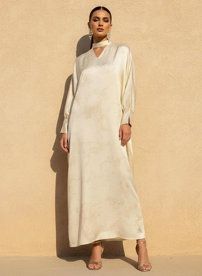 ايكونيك Iconic Printed Kaftan Dress with Keyhole Neck