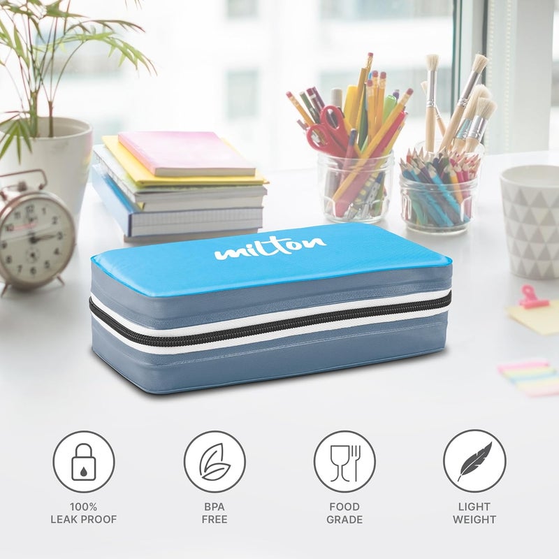 Milton MILTON New Mini Lunch Box with Insulated Fabric Jacket, 2 Containers (2 Stainless Steel 280 ml Each, Spoon & Fork), Leak-Proof Tiffin for Office, School, College, Cyan  - Image 2