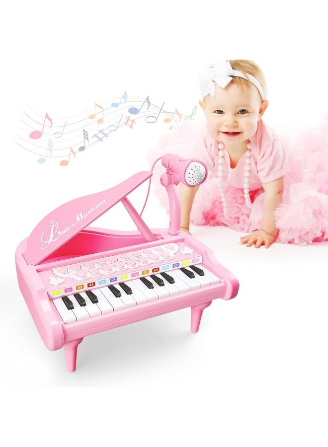 Love&Mini Pink Piano Toys for 1+Years Old Girls First Birthday Gifts Toddler Piano Music Toy Instruments with 24 Keys and Microphone - Image 4