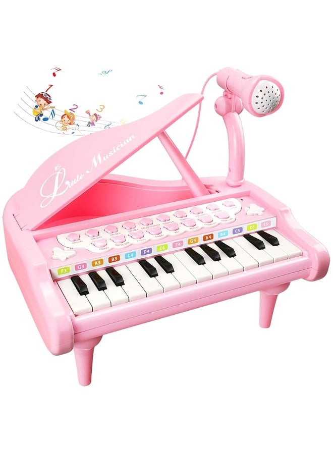 Love&Mini Pink Piano Toys for 1+Years Old Girls First Birthday Gifts Toddler Piano Music Toy Instruments with 24 Keys and Microphone - Image 2