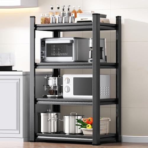 HOME CUBE 4 Layer Metal Storage Rack with Adjustable Boltless Shelf, Display, Kitchen Storage Rack Multipurpose Stand for Oven Stand Office Garage Shops Salon Space Saving Storage (Black) - Image 1