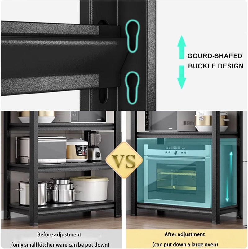 HOME CUBE 4 Layer Metal Storage Rack with Adjustable Boltless Shelf, Display, Kitchen Storage Rack Multipurpose Stand for Oven Stand Office Garage Shops Salon Space Saving Storage (Black) - Image 4