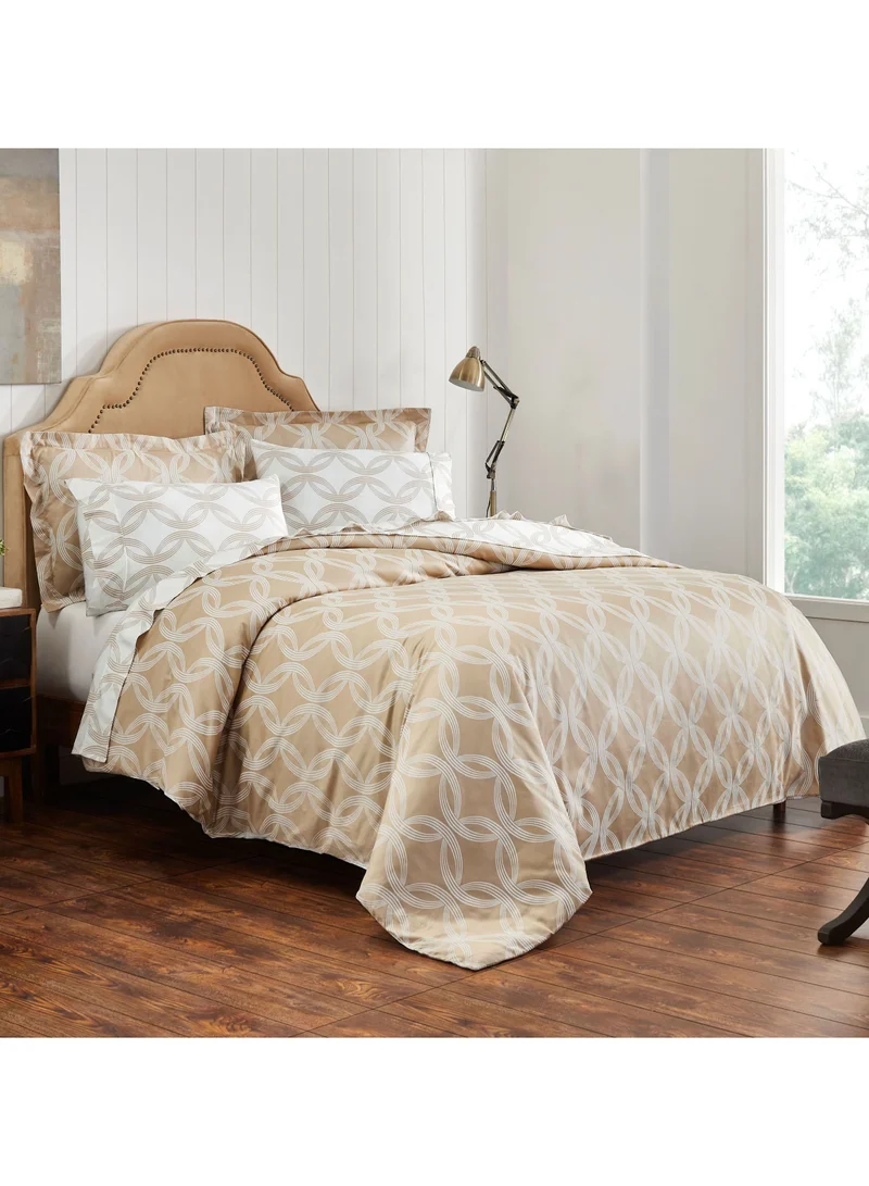 Donetella Cotton Duvet Cover Set 4-Pcs Single Size Reversible Bedding Set Printed Comforter Covers With Hidden Zipper Closure And Corner Holders(Without Duvet Filler/Insert),Off White/Beige