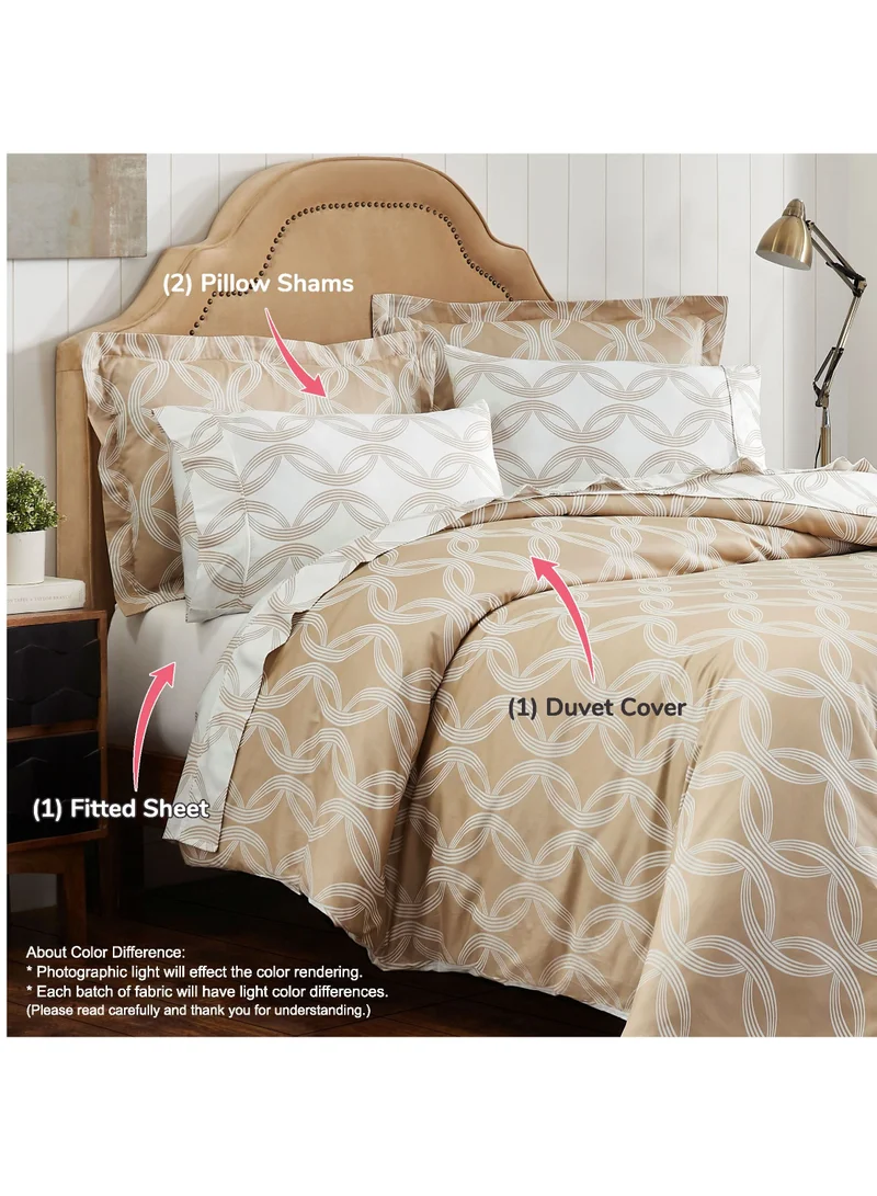 Donetella Cotton Duvet Cover Set 4-Pcs Single Size Reversible Bedding Set Printed Comforter Covers With Hidden Zipper Closure And Corner Holders(Without Duvet Filler/Insert),Off White/Beige
