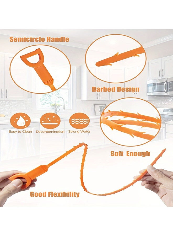 أداة إزالة انسداد المصارف بطول 24 بوصة (قطعة واحدة)، ومزيل شعر ماسورة الصرف بطول 20 بوصة (6 قطع) وفرشاة تنظيف (قطعة واحدة)، مجموعة أدوات تنظيف مصارف لصيد الشعر للمرحاض، حوض المطبخ، حوض الحمام، المجاري، 8 قطع - Image 4