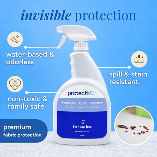 protectME Fabric Protector and Stain Resistant Spray Upholstery Fabric Spray for Stain Guard for Carpet Shoes Couch Sofa Non Toxic Water Based Furniture Protector 845 Fl Oz Sprayer - Image 3