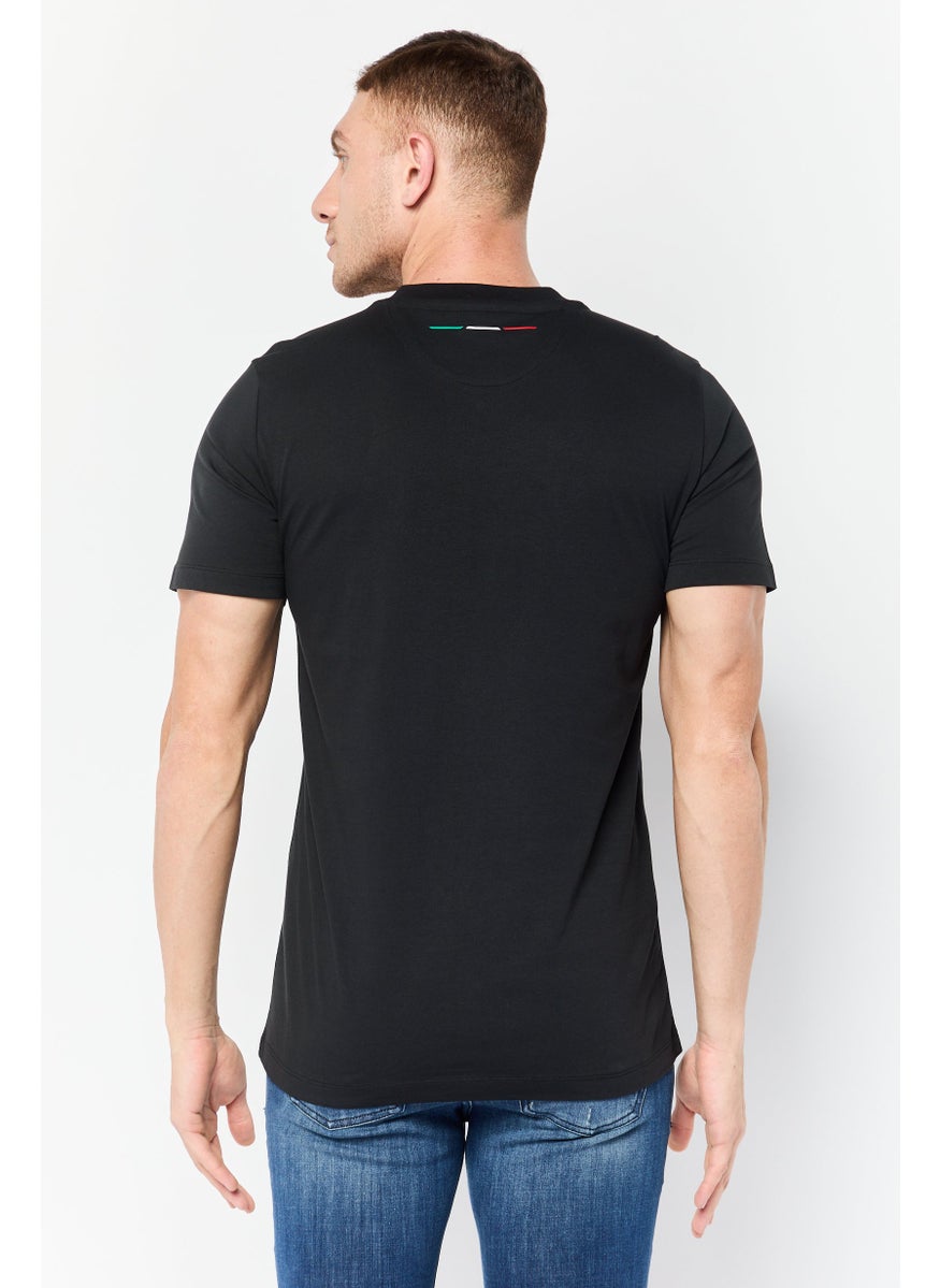 LAMBORGHINI - Men Crew Neck Short Sleeves Brand Logo T-Shirt, Black - Image 1