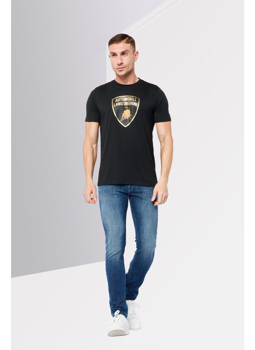 LAMBORGHINI - Men Crew Neck Short Sleeves Brand Logo T-Shirt, Black - Image 1
