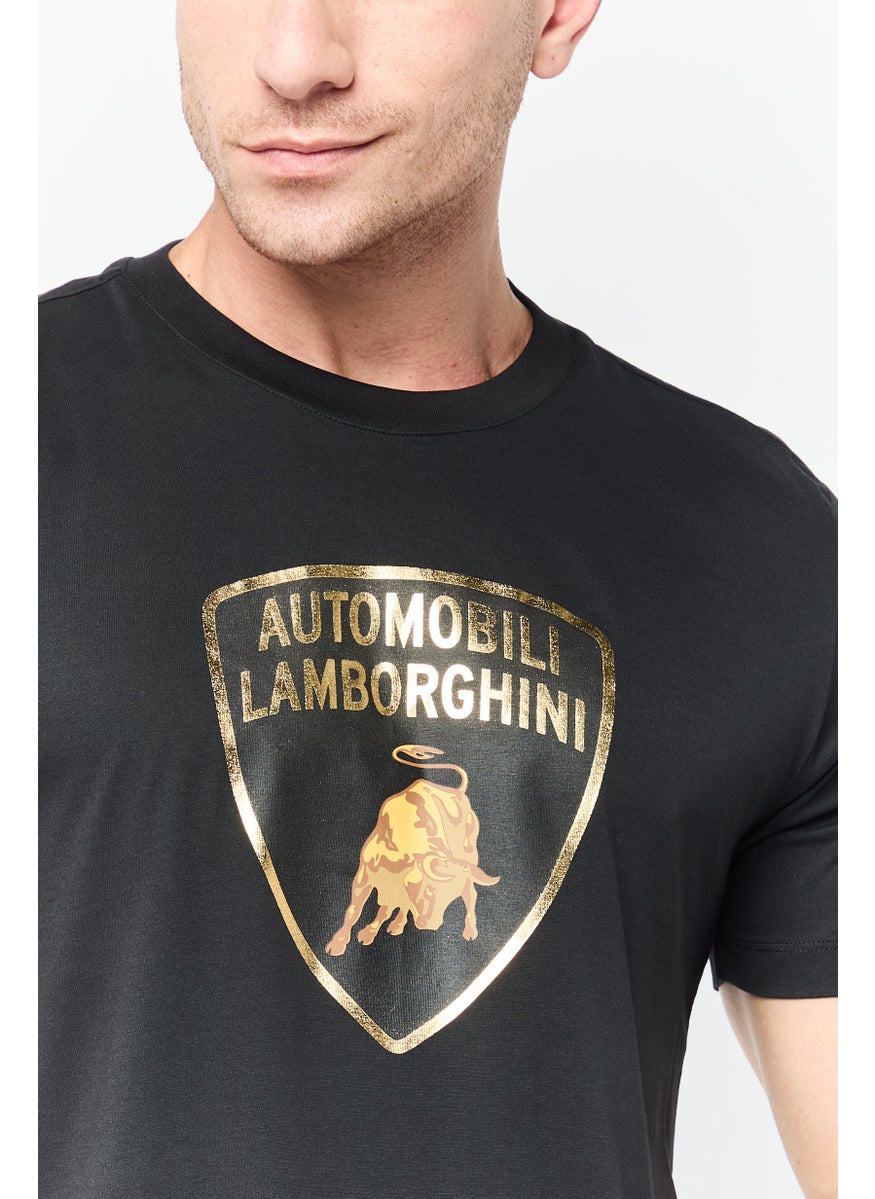 LAMBORGHINI - Men Crew Neck Short Sleeves Brand Logo T-Shirt, Black - Image 1