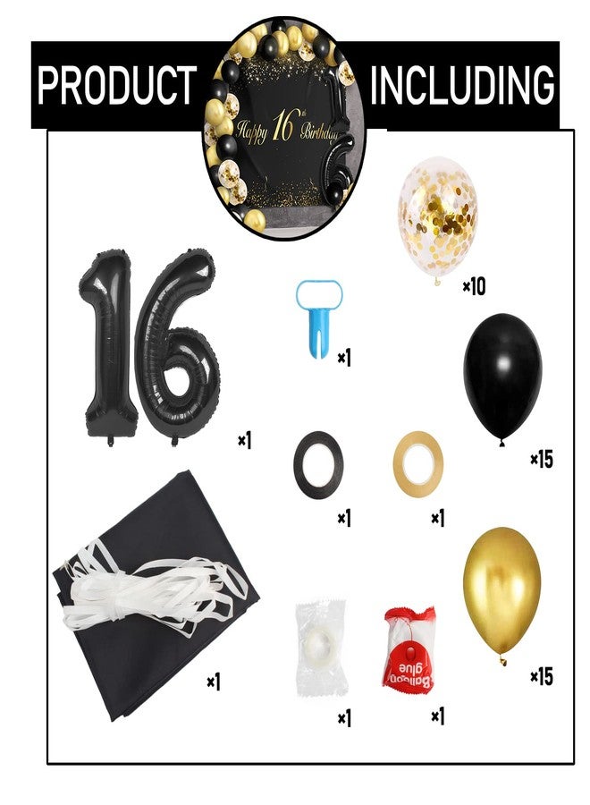 LINGPAR Happy 16th Birthday Balloons Black Set Decor - Cheers to 16 Years Old Party Theme Garland Banner Backdrop Decorations For Boy and Girl Supplies - Image 3