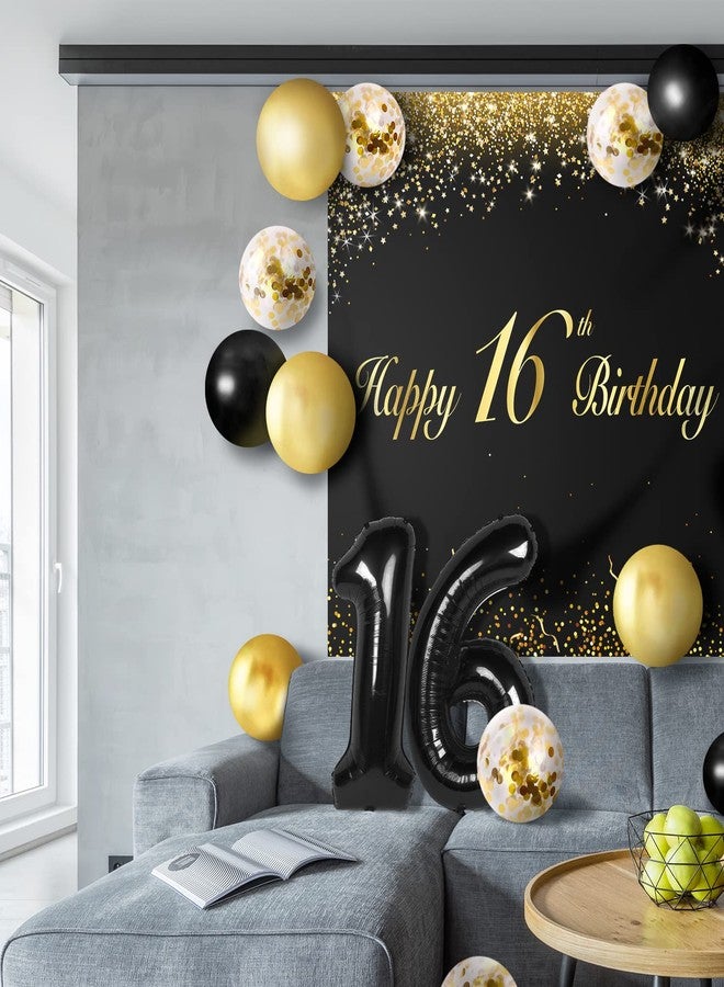 LINGPAR Happy 16th Birthday Balloons Black Set Decor - Cheers to 16 Years Old Party Theme Garland Banner Backdrop Decorations For Boy and Girl Supplies - Image 5