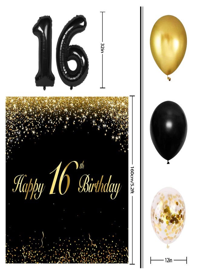 LINGPAR Happy 16th Birthday Balloons Black Set Decor - Cheers to 16 Years Old Party Theme Garland Banner Backdrop Decorations For Boy and Girl Supplies - Image 2