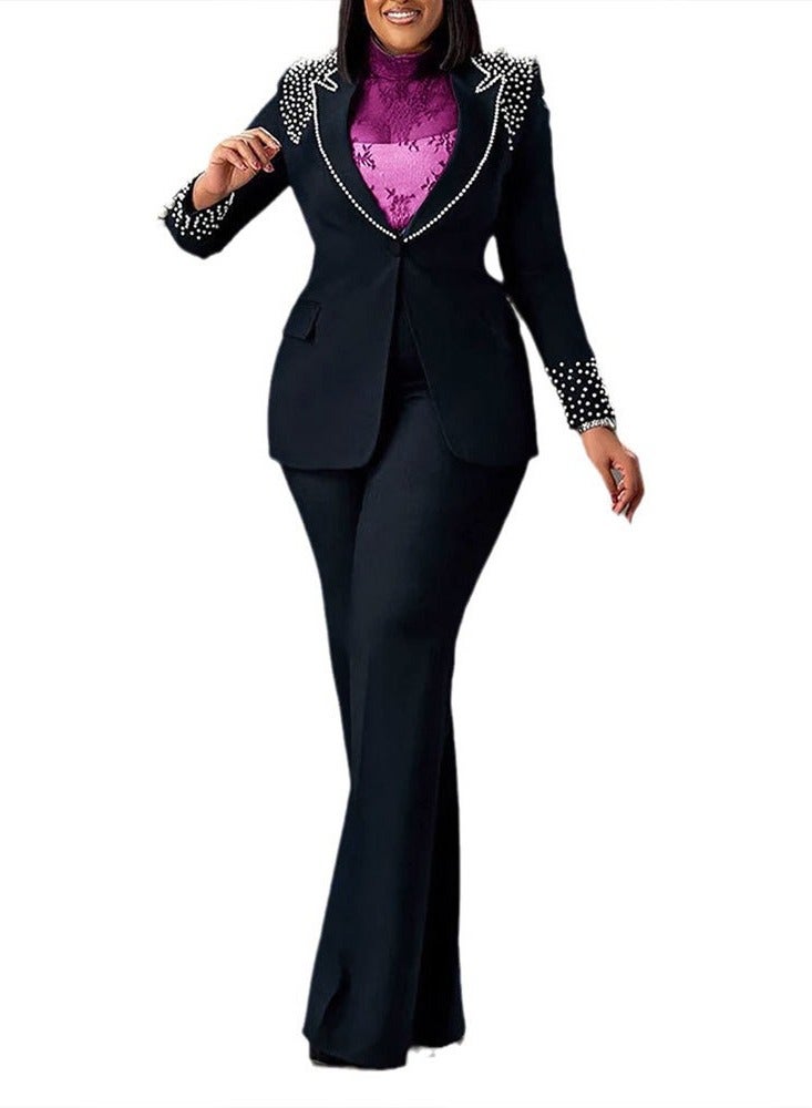 Shougu Pearl Long Sleeved Slim Fit Elastic Suit Two-piece Set  - Image 1
